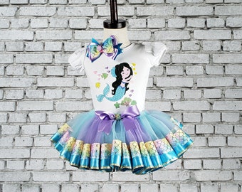 Girl Mermaid Outfit, Girl Birthday Tutu Set, Mermaid Ribbon Trimmed Tutu, Mermaid Shirt, Personalized, Embroidered Shirt, Any Name, And Size