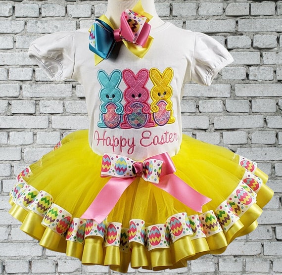 Girl Easter Outfit, Girl Easter Tutu Bunny Shirt, Easter Shirt, Ribbon Tutu, Personalized, Embroidered