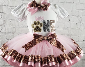 Animal Print Birthday Tutu Outfit, One Paw Print Shirt, Girl PinkTutu, Princess Tutu Party Outfit, Embroidered, Personalized Shirt