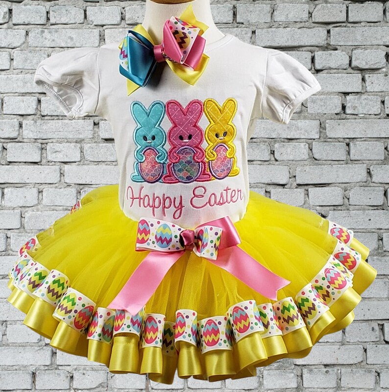 Girl Easter Outfit, Girl Easter Tutu Bunny Shirt, Easter Shirt, Ribbon Tutu, Personalized, Embroidered image 5