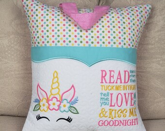 Reading  Pocket Pillow Cover, Unicorn Reading Pillow Cover, Child Reading Pillow Cover, Bedroom, Nursery Deco, Personalized Cover, Tablet
