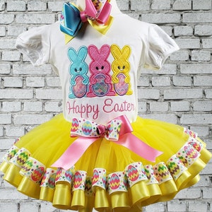 Girl Easter Outfit, Girl Easter Tutu Bunny Shirt, Easter Shirt, Ribbon Tutu, Personalized, Embroidered image 3