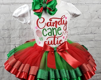 Girl Christmas Outfit, Candy Cane Cutie Tutu, Holday Girl Outfit, Christmas Tutu, Party Outfit, Personalized Shirt, Embroidered Shirt