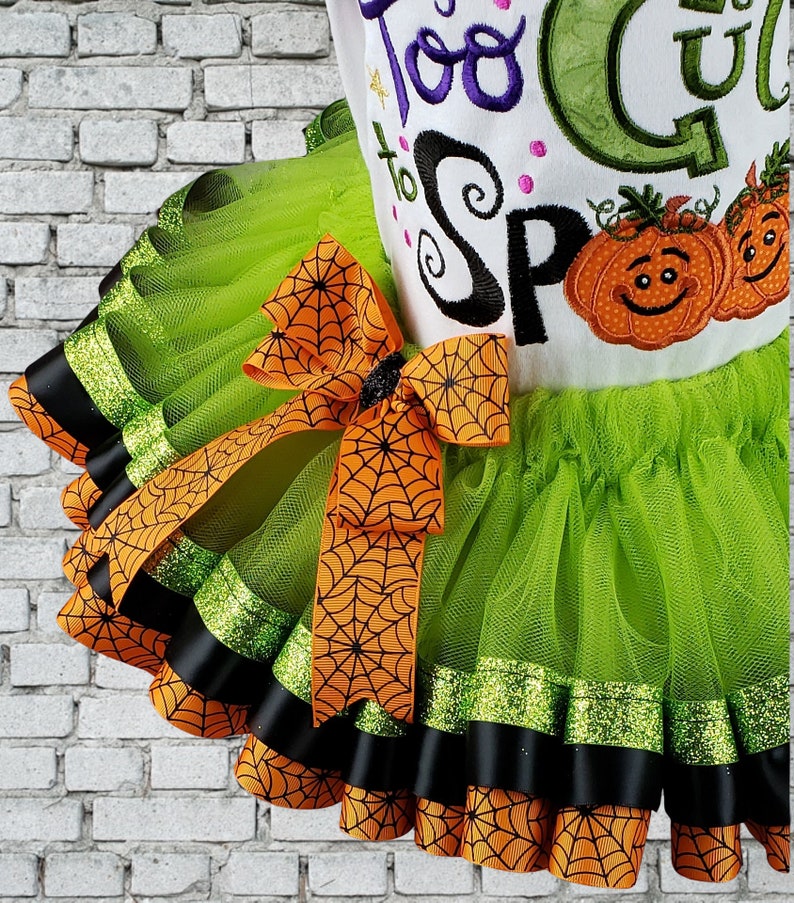 Girl Halloween Outfit, Halloween Costume, To Cute To Spook Shirt, Halloween Shirt, Ribbon Trim Tutu, Personalized, Embroidered, Any Size bild 5