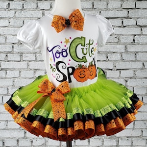 Girl Halloween Outfit, Halloween Costume, To Cute To Spook Shirt, Halloween Shirt, Ribbon Trim Tutu, Personalized, Embroidered, Any Size bild 1