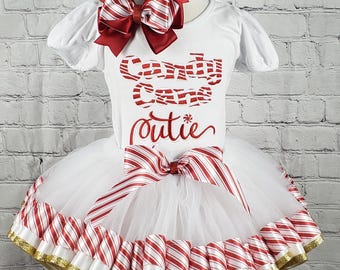 Girl Christmas Outfit, Candy Cane Cutie Tutu, Holday Girl Outfit, Christmas Tutu, Party Outfit, Personalized Shirt, Embroidered Shirt