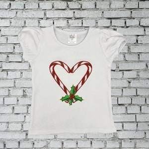 Conjunto navideño para niña, camiseta con estampado de bastón de caramelo, tutú con lazo, conjunto de lunares rojos, conjunto para fiesta navideña, camiseta personalizada, camiseta bordada. imagen 6
