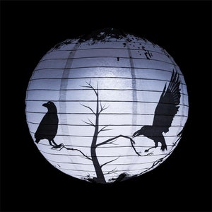 14" Halloween Crows Scary Black Birds Paper Lantern, Hanging Decoration