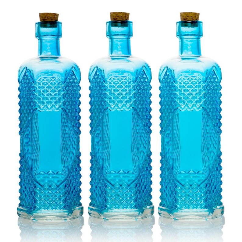 3 Pack 6 5 Aria Turquoise Vintage Glass Bottle With Etsy