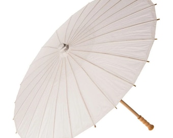 28" Wedding White Paper Parasol Umbrellas with Long Elegant Handle