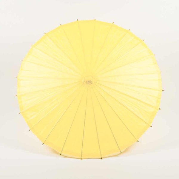 32" Lemon Yellow Chiffon Paper Parasol Umbrella with Elegant Handle