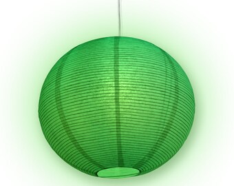 White Fine Line Premium Paper Lantern Pendant Cord Kit, Switch, E26, Green Bulb