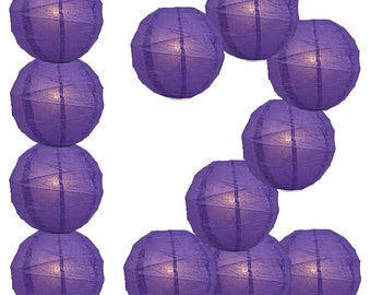 12 PACK | Dark Purple Crisscross Ribbing, Hanging Paper Lantern Combo Set