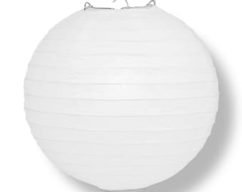 18" White Round Paper Lantern, Even Ribbing, Chinese Hanging Wedding & Party Decoration