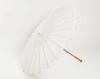 38" White Nylon Parasol Umbrella with Elegant Handle