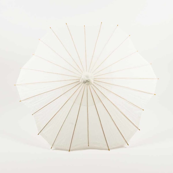 32" White Paper Parasol Umbrella, Scallop Blossom Shaped with Elegant Handle