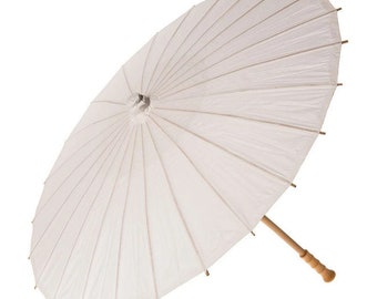 BULK PACK (6) 32" Wedding White Paper Parasol Umbrellas with Elegant Handle