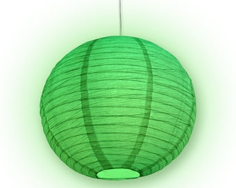 White Crepe Premium Paper Lantern Pendant Cord Kit, Switch, E12, Green Bulb