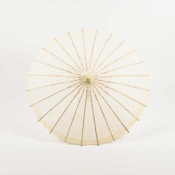 28" Beige / Ivory Lace Cotton Fabric Bamboo Parasol Umbrella