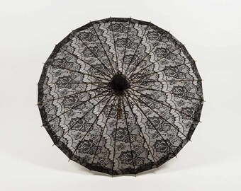 28" Black Lace Cotton Fabric Bamboo Parasol Umbrella