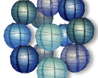 Blue Party Pack Crisscross Ribbed Paper Lantern Combo Set (12 pc Set)