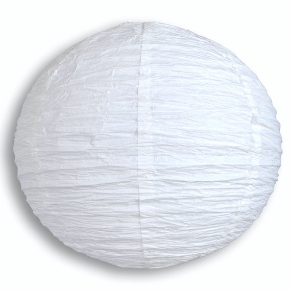 24 White Round Paper Lantern, Even Ribbing, Hanging Decoration