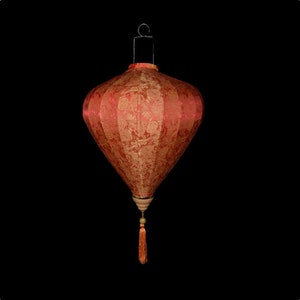 Small Red / Orange Vietnamese Silk Lantern, Garlic Umbrella Shaped