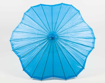 32" Turquoise Paper Parasol Umbrella, Scallop Blossom Shaped with Elegant Handle