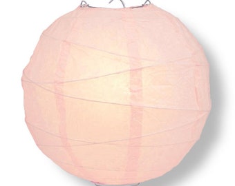 16" Rose Quartz Pink Round Paper Lantern, Crisscross Ribbing, Chinese Hanging Wedding & Party Decoration