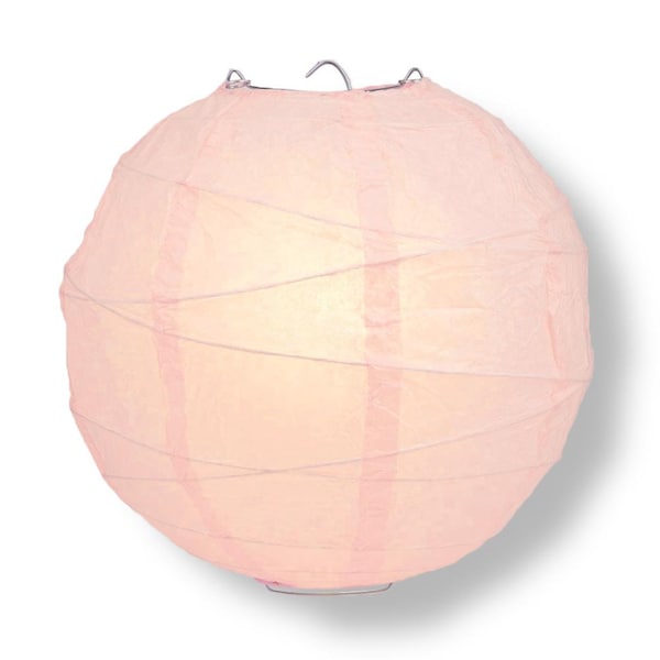 16" Rose Quartz Pink Round Paper Lantern, Crisscross Ribbing, Chinese Hanging Wedding & Party Decoration