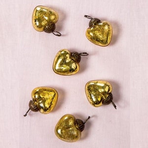 BLOWOUT 6 Pack | 1.5" Gold Cora Mercury Glass Heart Ornaments Christmas Tree Decoration