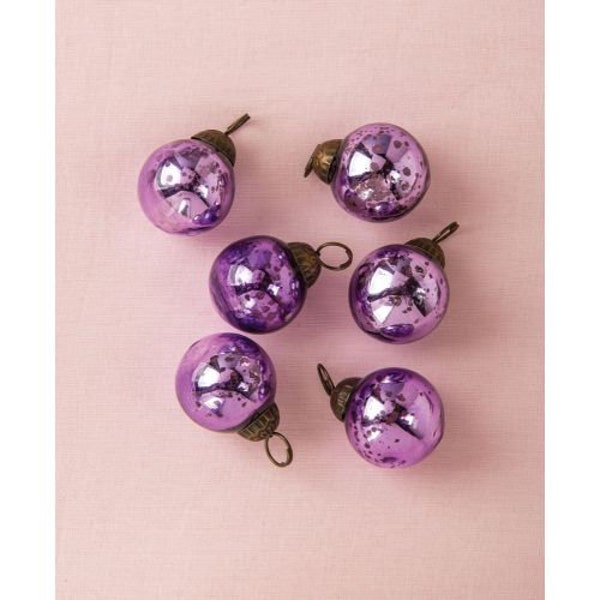 BLOWOUT 6 Pack | 1.5" Purple Ava Mini Mercury Handcrafted Glass Balls Ornaments Christmas Tree Decoration