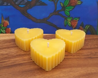 Hearts - Set of 3 Beeswax Candles, Eco Friendly, Handmade UK