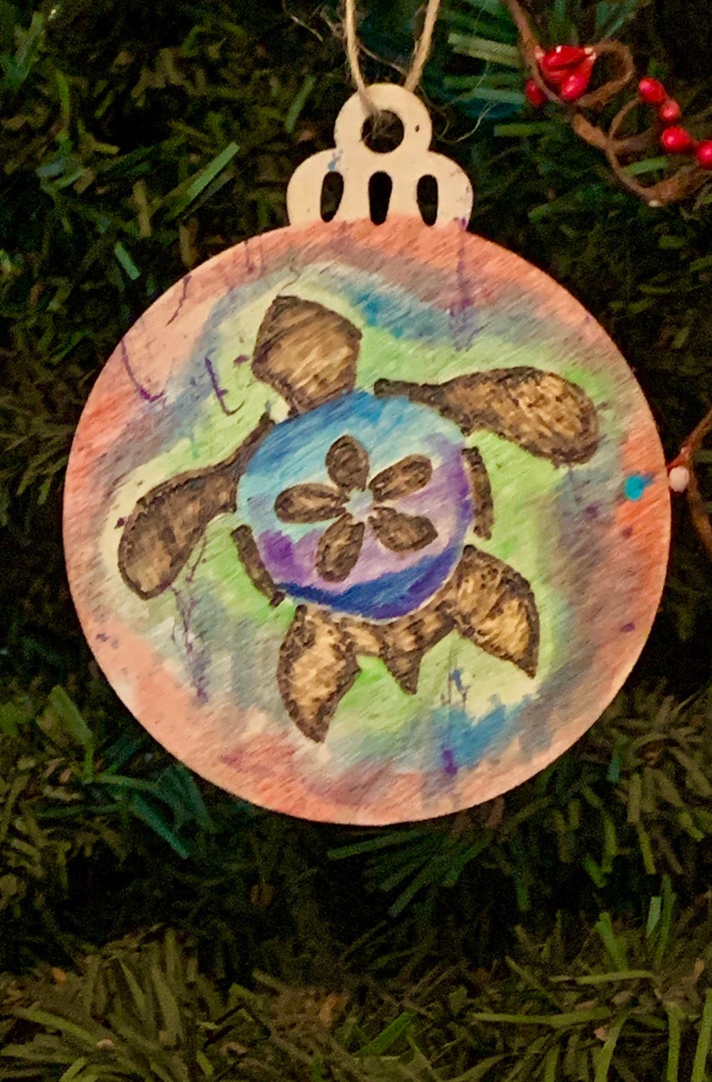 Wood Burning Colorful-Sea Turtles