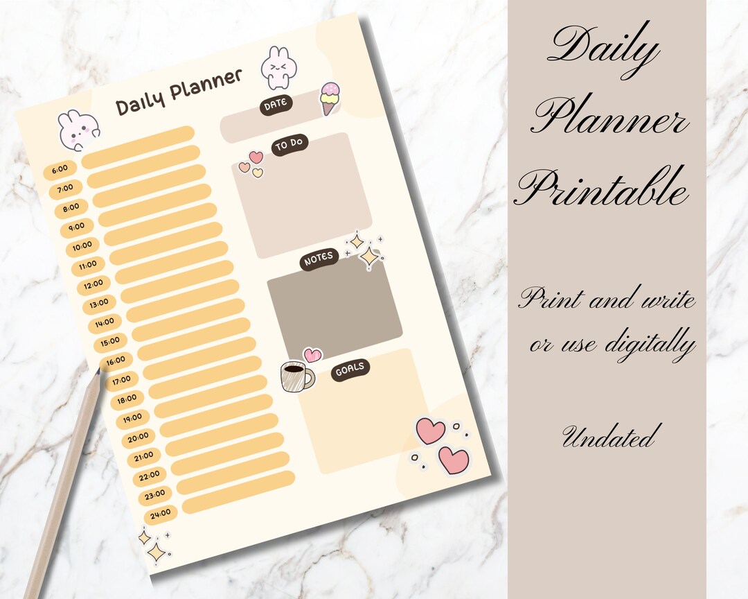 Cute Hourly Daily Planner Printable Stationery Instant Download A4/A5