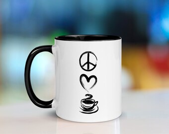 Peace Love Coffee Cita Funny Coffee Mug Gift for Coffee Lovers en Grunge Decor, Novelty Coffee Mug for the Caffeine Lover in Your Life