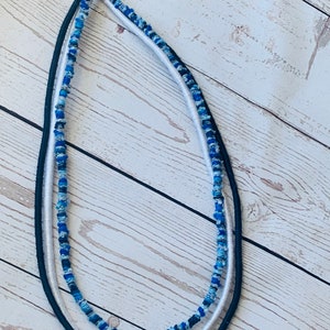 Multi-Strand Necklace / Statement Necklace / Yarn Wrapped Necklace - navy / white / blue / silver