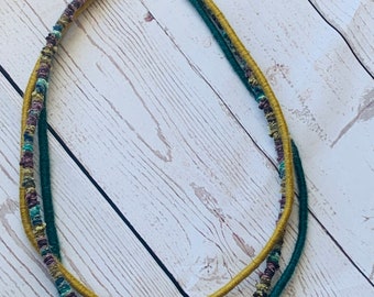 Multi strand Statement Necklace in Boho Earth Tones - Rope Necklace - Textile Necklace