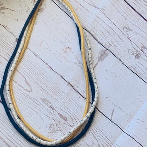 Multi strand Statement Necklace - mustard and navy textile necklace - boho textile necklace - rope necklace