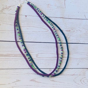 Multi-strand statement necklace - textile jewelry - purple and blue rope necklace