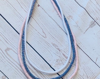 Multistrand Statement Necklace - Textile necklace - Boho - blue and pink necklace