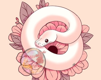 Ball python with flower art print