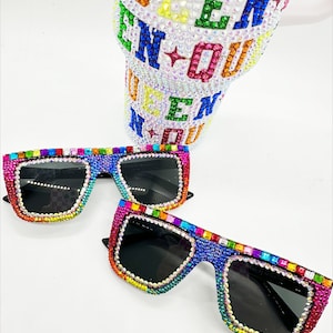 rainbow bling bomb sunglasses ombré rhinestone fun party sunnies gift
