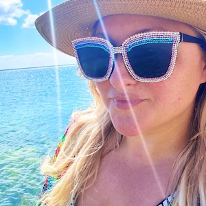 Rhinestone Crystal Oversized Sunglasses: Rainbow Festival Sunnies