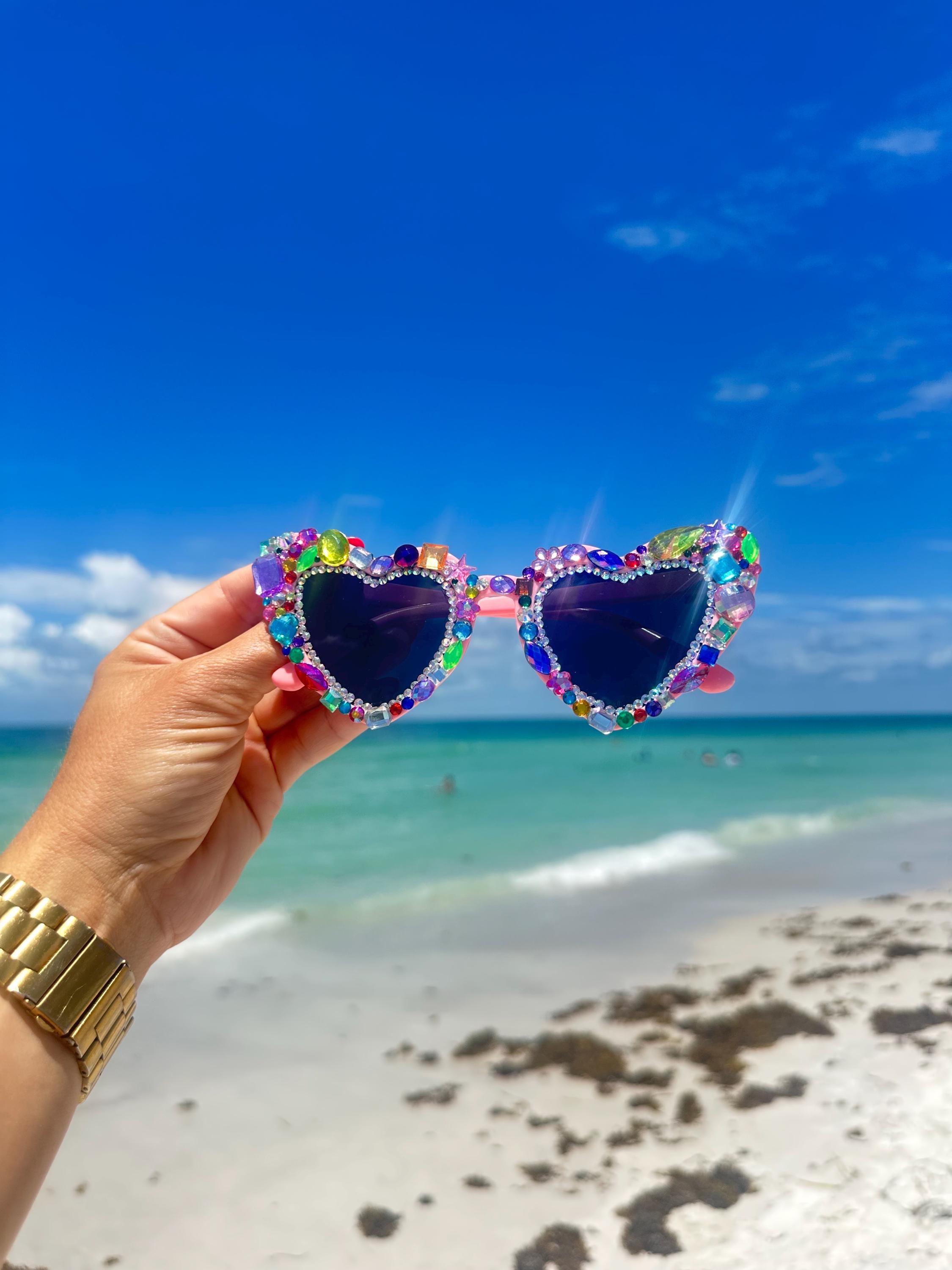 3 Occhiali Da Sole A Forma Di Cuore Viola - Senza Montatura Per Feste, Compleanni E Spiaggia - 2