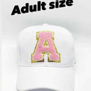 Womens chenille letter patch baseball hat iron on| varsity letter with glitter| preppy initial monogram