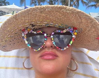 Personalisierte Edelstein bunte Strass Sonnenbrille Erwachsene und Kinder Herz Sunnies