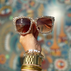 Crystal bling sunnies| Rose gold oversized | concert festival birthday accessories sunglasses