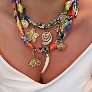 Scarf Charm Necklace Boho trendy build your own customizable bandana adjustable