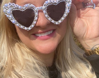 Bride Fun bling custom personalized women’s sunglasses wedding bride birthday bachelorette party milestone birthday customized personalized